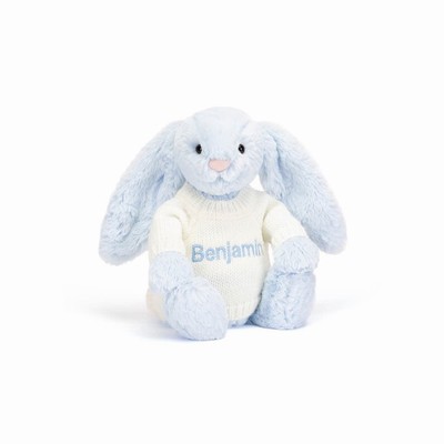 Jellycat Bashful Blue Bunny with Cream Jumper New Zealand | EHJUP8356